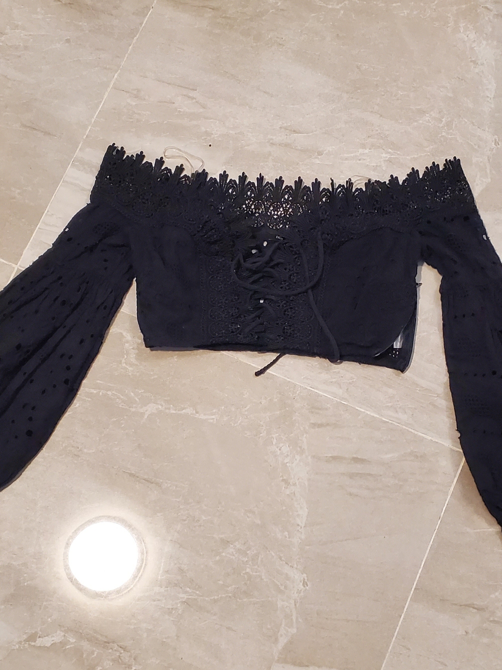 Fashion Nova Black Off-the-Shoulder Lace-Up Cropped Top